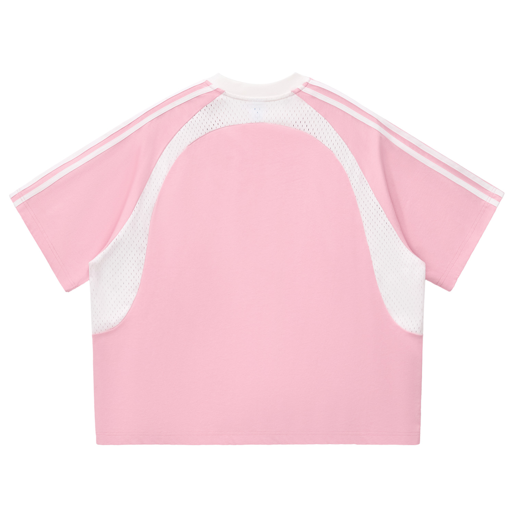 Yacoby Pastel Pink Stripes Panel Mesh T-shirt