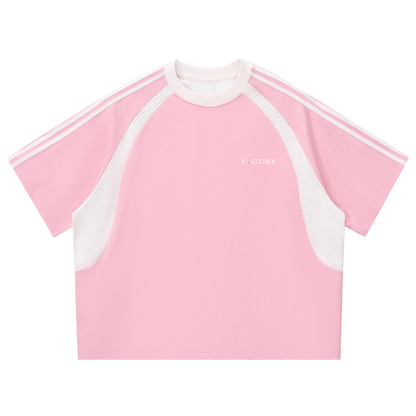 Yacoby Pastel Pink Stripes Panel Mesh T-shirt