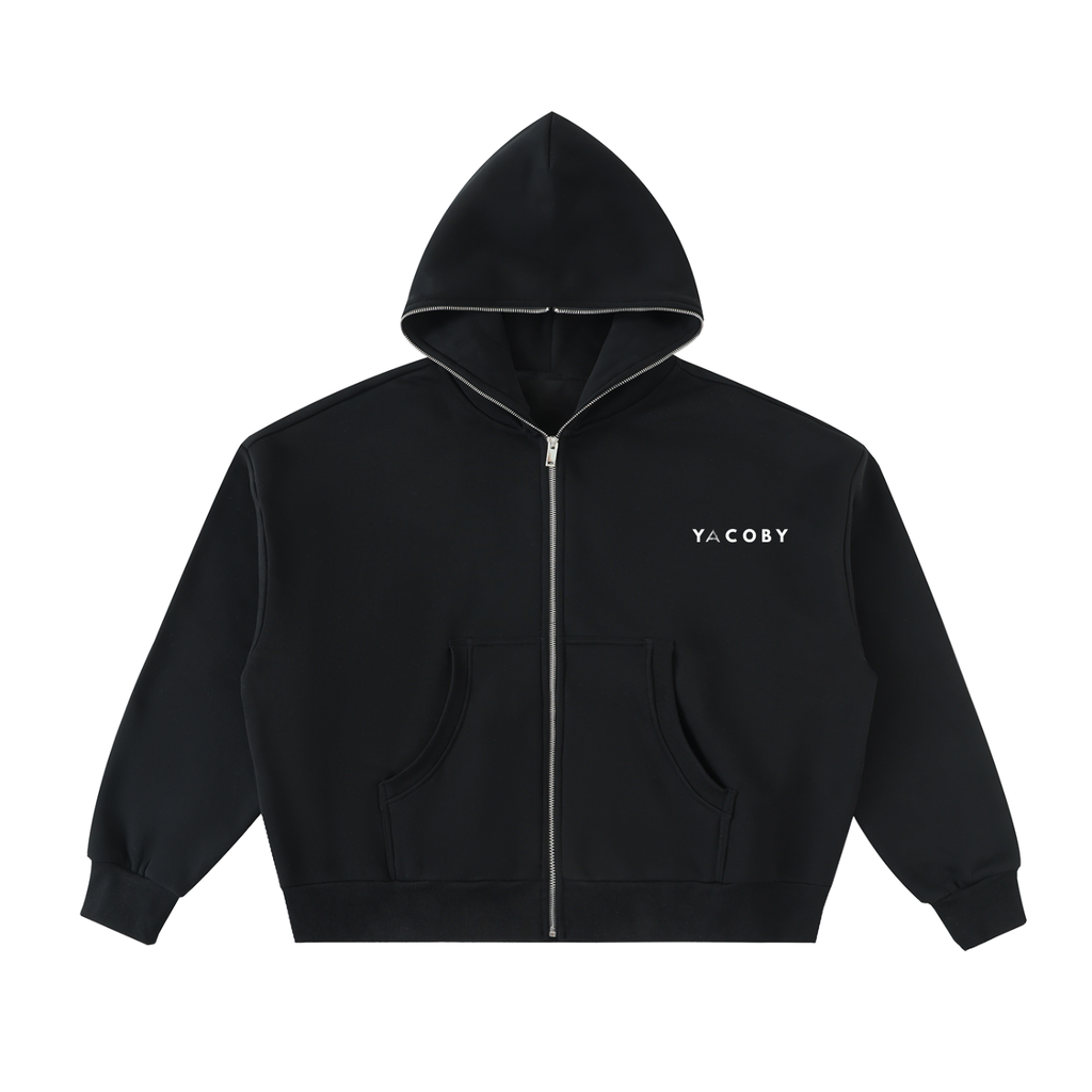 Yacoby Men's Cropped Zip-Up Hoodie, Heavyweight Drop Shoulder