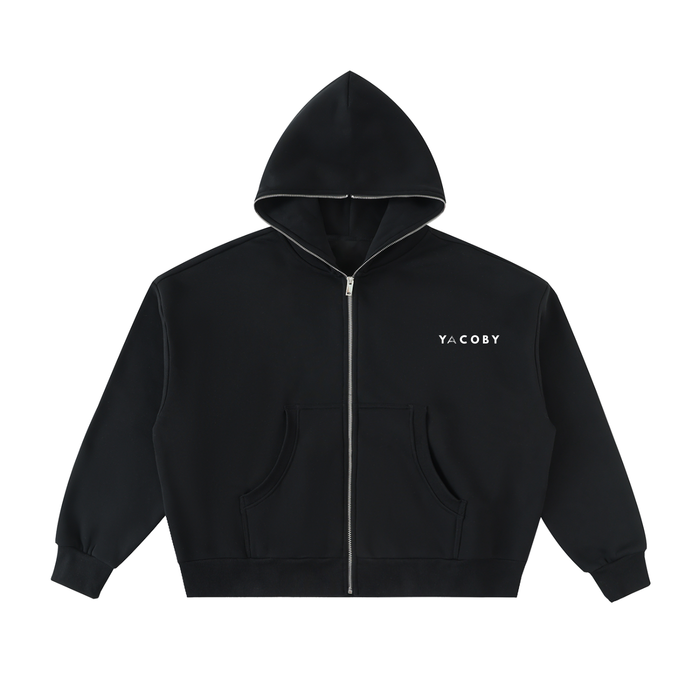 Yacoby Men's Cropped Zip-Up Hoodie, Heavyweight Drop Shoulder